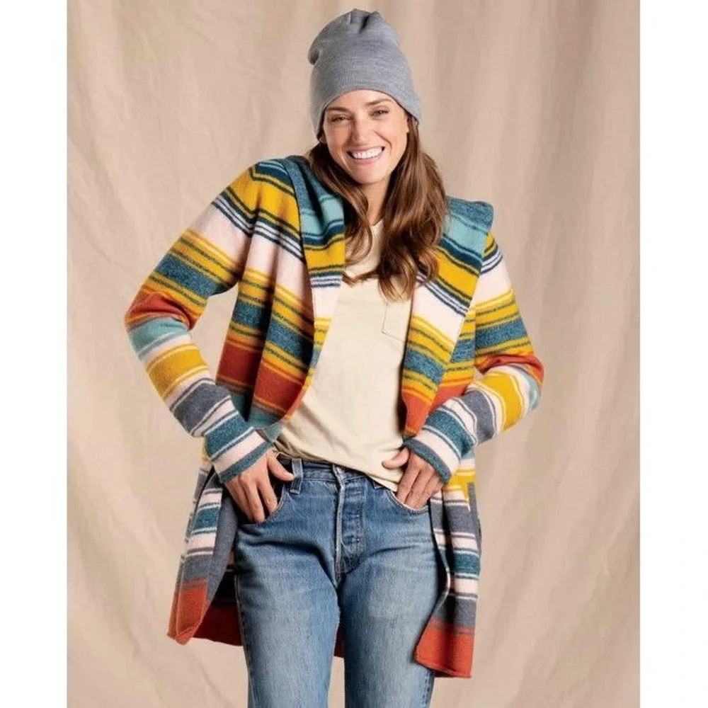Toad&Co Sweater Heartfelt Merino Hoodie S 100% Wool Striped Cardigan Gooseberry